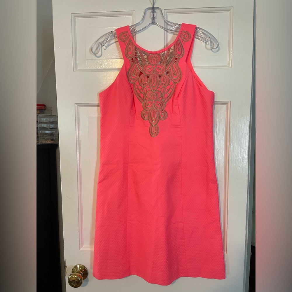 Lilly Pulitzer Neon Pink with Gold detail dress.